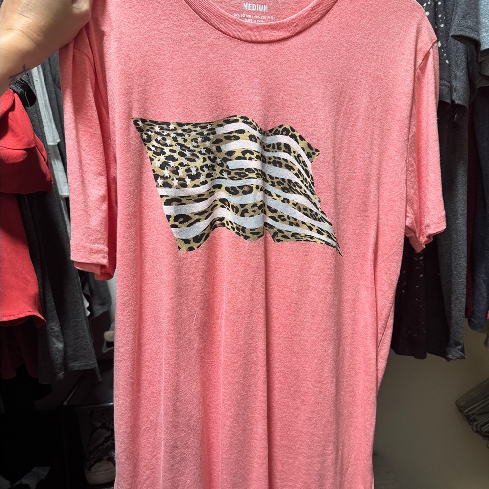 Pink T-Shirt with Leopard Print Flag